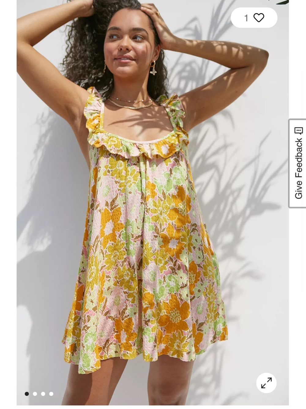 Urban Outfitters Desert Flower Ruffle Beachy Mini Dress Yellow Orange Green